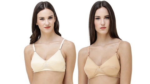 FEMULA Monika T-Shirt Lightly Padded Bra for Women & Girls ( Pack of 2Pcs, 1 Each of  Ivory & Skin Colour )