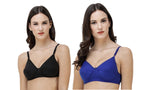 FEMULA Monika T-Shirt Lightly Padded Bra for Women & Girls ( Pack of 2Pcs, 1 Each of  Black & Royal Blue Colour )