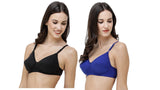 FEMULA Monika T-Shirt Lightly Padded Bra for Women & Girls ( Pack of 2Pcs, 1 Each of  Black & Royal Blue Colour )