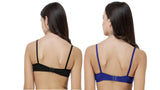 FEMULA Monika T-Shirt Lightly Padded Bra for Women & Girls ( Pack of 2Pcs, 1 Each of  Black & Royal Blue Colour )