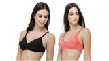 FEMULA Monika T-Shirt Lightly Padded Bra for Women & Girls ( Pack of 2Pcs, 1 Each of  Black & Gajari Colour )