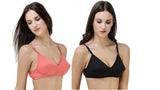 FEMULA Monika T-Shirt Lightly Padded Bra for Women & Girls ( Pack of 2Pcs, 1 Each of  Black & Gajari Colour )