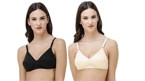 FEMULA Monika T-Shirt Lightly Padded Bra for Women & Girls ( Pack of 2Pcs, 1 Each of  Black & Ivory Colour )