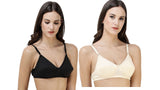 FEMULA Monika T-Shirt Lightly Padded Bra for Women & Girls ( Pack of 2Pcs, 1 Each of  Black & Ivory Colour )