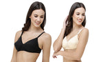 FEMULA Monika T-Shirt Lightly Padded Bra for Women & Girls ( Pack of 2Pcs, 1 Each of  Black & Ivory Colour )