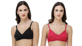 FEMULA Monika T-Shirt Lightly Padded Bra for Women & Girls ( Pack of 2Pcs, 1 Each of  Black & Magenta Colour )