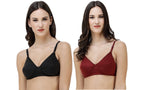 FEMULA Monika T-Shirt Lightly Padded Bra for Women & Girls ( Pack of 2Pcs, 1 Each of  Black & Maroon Colour, Size 30B )