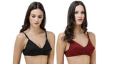 FEMULA Monika T-Shirt Lightly Padded Bra for Women & Girls ( Pack of 2Pcs, 1 Each of  Black & Maroon Colour, Size 30B )