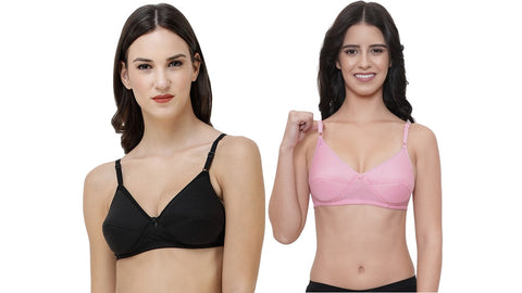 FEMULA Monika T-Shirt Lightly Padded Bra for Women & Girls ( Pack of 2Pcs, 1 Each of  Black & Pink Colour )