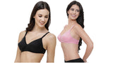 FEMULA Monika T-Shirt Lightly Padded Bra for Women & Girls ( Pack of 2Pcs, 1 Each of  Black & Pink Colour )