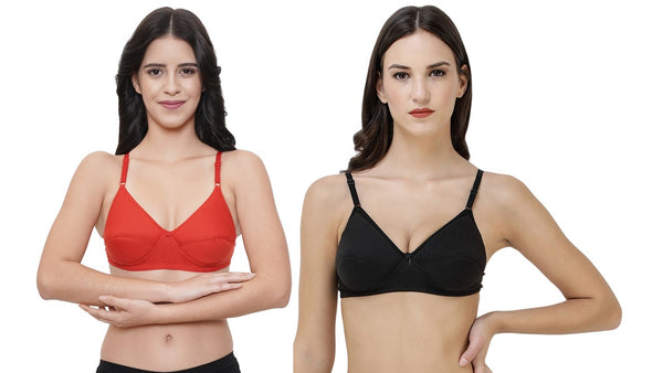 FEMULA Monika T-Shirt Lightly Padded Bra for Women & Girls ( Pack of 2Pcs, 1 Each of  Black & Red Colour )