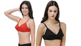 FEMULA Monika T-Shirt Lightly Padded Bra for Women & Girls ( Pack of 2Pcs, 1 Each of  Black & Red Colour )