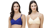 FEMULA Monika T-Shirt Lightly Padded Bra for Women & Girls ( Pack of 2Pcs, 1 Each of  Royal Blue & Ivory Colour )