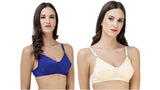 FEMULA Monika T-Shirt Lightly Padded Bra for Women & Girls ( Pack of 2Pcs, 1 Each of  Royal Blue & Ivory Colour )