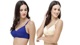 FEMULA Monika T-Shirt Lightly Padded Bra for Women & Girls ( Pack of 2Pcs, 1 Each of  Royal Blue & Ivory Colour )