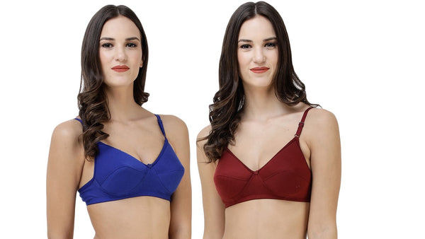 FEMULA Monika T-Shirt Lightly Padded Bra for Women & Girls ( Pack of 2Pcs, 1 Each of  Maroon & Royal Blue Colour )