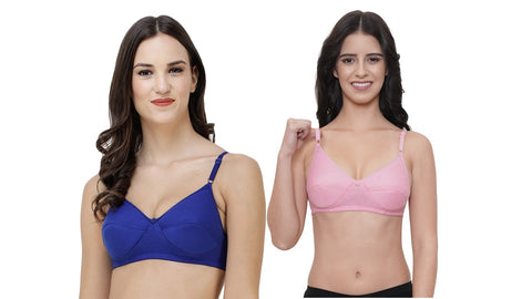 FEMULA Monika T-Shirt Lightly Padded Bra for Women & Girls ( Pack of 2Pcs, 1 Each of  Royal Blue & Pink Colour )