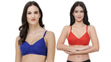 FEMULA Monika T-Shirt Lightly Padded Bra for Women & Girls ( Pack of 2Pcs, 1 Each of  Royal Blue & Red Colour )