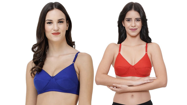 FEMULA Monika T-Shirt Lightly Padded Bra for Women & Girls ( Pack of 2Pcs, 1 Each of  Royal Blue & Red Colour )