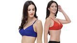 FEMULA Monika T-Shirt Lightly Padded Bra for Women & Girls ( Pack of 2Pcs, 1 Each of  Royal Blue & Red Colour )