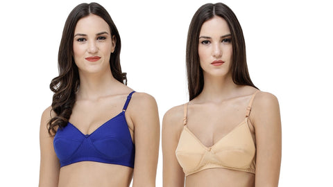 FEMULA Monika T-Shirt Lightly Padded Bra for Women & Girls ( Pack of 2Pcs, 1 Each of  Royal Blue & Skin Colour )