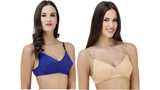 FEMULA Monika T-Shirt Lightly Padded Bra for Women & Girls ( Pack of 2Pcs, 1 Each of  Royal Blue & Skin Colour )