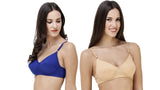 FEMULA Monika T-Shirt Lightly Padded Bra for Women & Girls ( Pack of 2Pcs, 1 Each of  Royal Blue & Skin Colour )