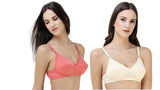 FEMULA Monika T-Shirt Lightly Padded Bra for Women & Girls ( Pack of 2Pcs, 1 Each of  Ivory & Gajari Colour )