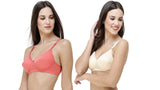 FEMULA Monika T-Shirt Lightly Padded Bra for Women & Girls ( Pack of 2Pcs, 1 Each of  Ivory & Gajari Colour )