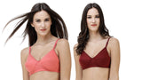 FEMULA Monika T-Shirt Lightly Padded Bra for Women & Girls ( Pack of 2Pcs, 1 Each of  Maroon & Gajari Colour )