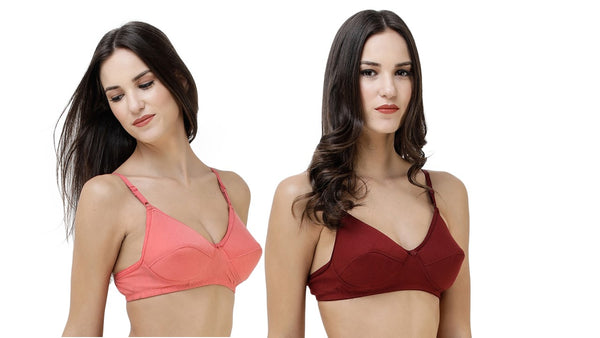 FEMULA Monika T-Shirt Lightly Padded Bra for Women & Girls ( Pack of 2Pcs, 1 Each of  Maroon & Gajari Colour )