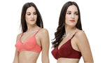 FEMULA Monika T-Shirt Lightly Padded Bra for Women & Girls ( Pack of 2Pcs, 1 Each of  Maroon & Gajari Colour )