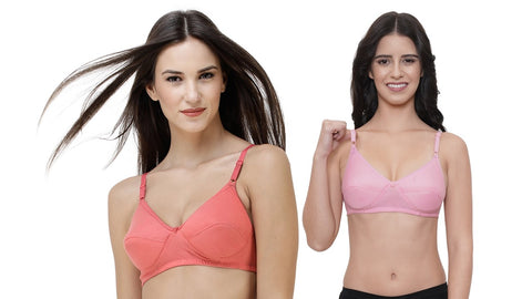 FEMULA Monika T-Shirt Lightly Padded Bra for Women & Girls ( Pack of 2Pcs, 1 Each of  Pink & Gajari Colour,  )