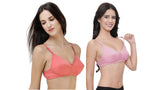 FEMULA Monika T-Shirt Lightly Padded Bra for Women & Girls ( Pack of 2Pcs, 1 Each of  Pink & Gajari Colour,  )