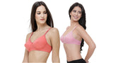 FEMULA Monika T-Shirt Lightly Padded Bra for Women & Girls ( Pack of 2Pcs, 1 Each of  Pink & Gajari Colour,  )