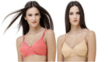 FEMULA Monika T-Shirt Lightly Padded Bra for Women & Girls ( Pack of 2Pcs, 1 Each of  Skin & Gajari Colour )