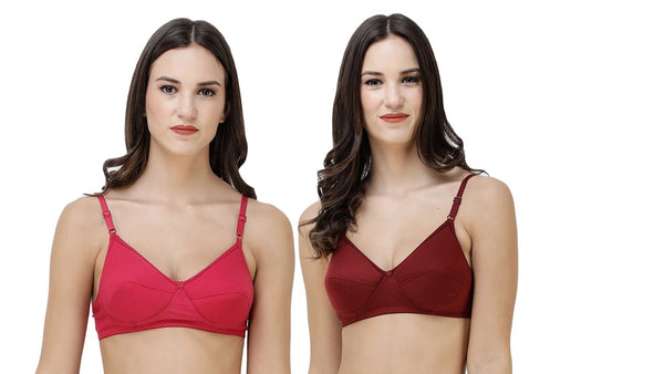 FEMULA Monika T-Shirt Lightly Padded Bra for Women & Girls ( Pack of 2Pcs, 1 Each of  Maroon & Pink Colour )