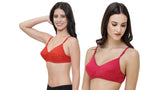 FEMULA Monika T-Shirt Lightly Padded Bra for Women & Girls ( Pack of 2Pcs, 1 Each of  Red & Magenta Colour )