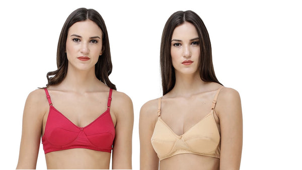 FEMULA Monika T-Shirt Lightly Padded Bra for Women & Girls ( Pack of 2Pcs, 1 Each of  Skin & Magenta Colour )