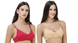 FEMULA Monika T-Shirt Lightly Padded Bra for Women & Girls ( Pack of 2Pcs, 1 Each of  Skin & Magenta Colour )