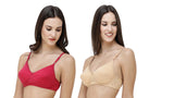 FEMULA Monika T-Shirt Lightly Padded Bra for Women & Girls ( Pack of 2Pcs, 1 Each of  Skin & Magenta Colour )