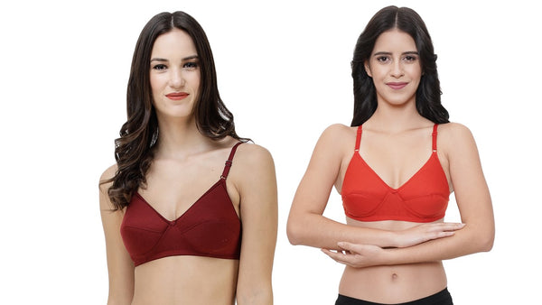 FEMULA Monika T-Shirt Lightly Padded Bra for Women & Girls ( Pack of 2Pcs, 1 Each of  Maroon & Red Colour )