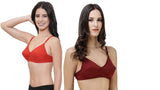 FEMULA Monika T-Shirt Lightly Padded Bra for Women & Girls ( Pack of 2Pcs, 1 Each of  Maroon & Red Colour )