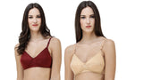 FEMULA Monika T-Shirt Lightly Padded Bra for Women & Girls ( Pack of 2Pcs, 1 Each of  Maroon & Skin Colour )