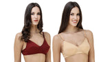 FEMULA Monika T-Shirt Lightly Padded Bra for Women & Girls ( Pack of 2Pcs, 1 Each of  Maroon & Skin Colour )