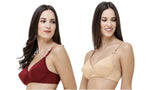 FEMULA Monika T-Shirt Lightly Padded Bra for Women & Girls ( Pack of 2Pcs, 1 Each of  Maroon & Skin Colour )