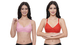 FEMULA Monika T-Shirt Lightly Padded Bra for Women & Girls ( Pack of 2Pcs, 1 Each of  Pink & Red Colour )