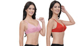 FEMULA Monika T-Shirt Lightly Padded Bra for Women & Girls ( Pack of 2Pcs, 1 Each of  Pink & Red Colour )