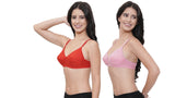 FEMULA Monika T-Shirt Lightly Padded Bra for Women & Girls ( Pack of 2Pcs, 1 Each of  Pink & Red Colour )