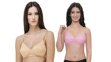 FEMULA Monika T-Shirt Lightly Padded Bra for Women & Girls ( Pack of 2Pcs, 1 Each of  Skin & Pink Colour )